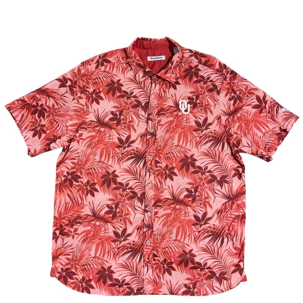 Tommy Bahama Oklahoma Sooners Button Down Shirt XXL Red Cotton Floral Hawaiian
